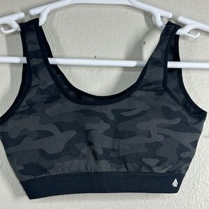 CALI SPORT Sports Bra Womens S Black Gray Camo Seamless Padded Crop Top Workout
